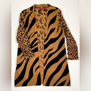 RED Open‎ Front Cardigan Animal Tiger Cheetah Leopard Jaguar Print 3/4 Sleeve S